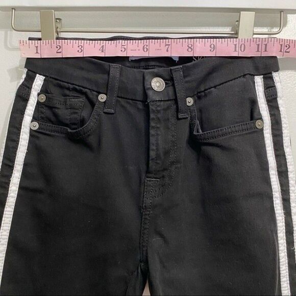 7 For All Mankind size 23 b(air) The Ankle Skinny black jeans white stripe 505B3 - Picture 12 of 15
